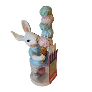 Easter Bunny Ice Cream Cone Figurine Pastel Sweet Treats Spring Decor 11"
